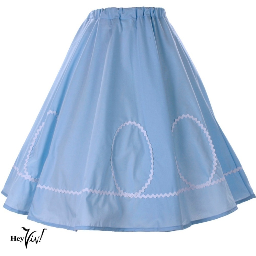 Blue and White Ric Rac Circle Skirt 50s Style Party Sock Hop Swing L/XL -Hey Viv